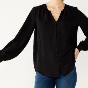 Nine West Black Gathered Neckline‎ Balloon Sleeve Blouse Top Shirt  XS X Small